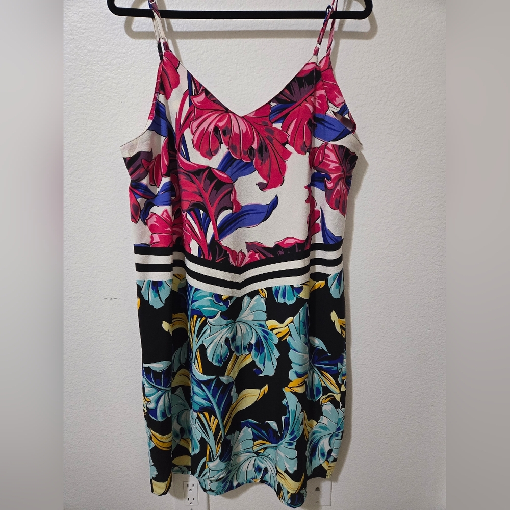 ASOS Slip Dress Tropical Floral Print With Chevron Multicolor Size 14 - Picture 6 of 8